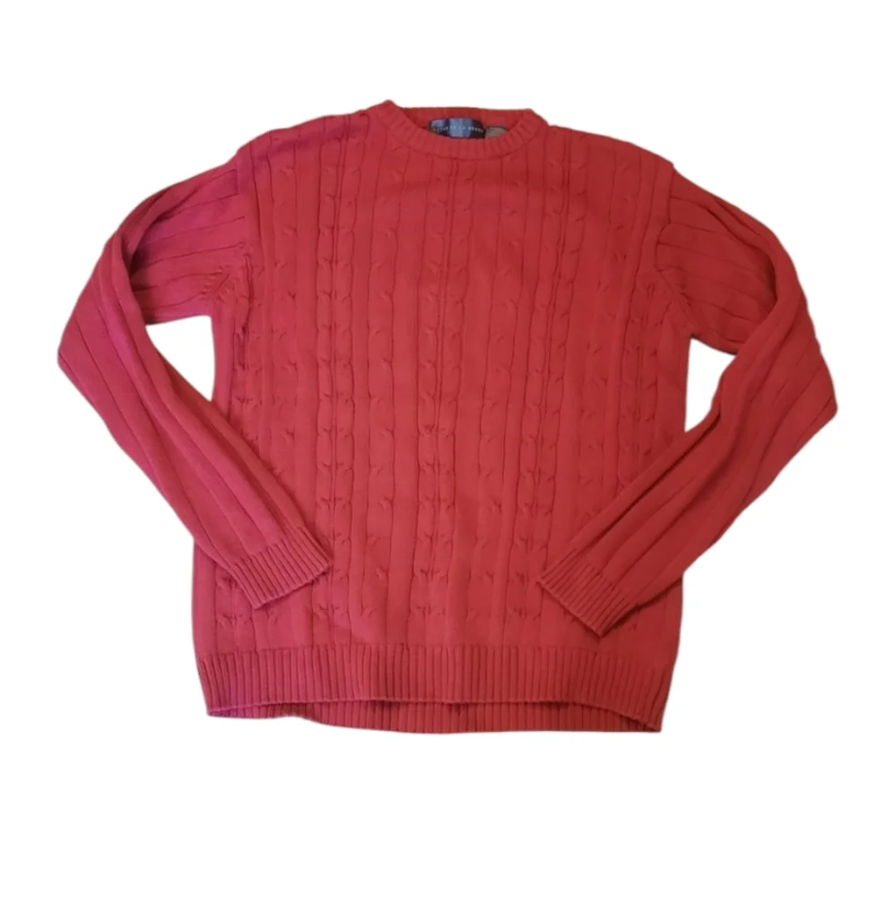 Vintage Oscar de la Renta Red Cotton Fisherman Sweater Old Money Coastal Grandpa